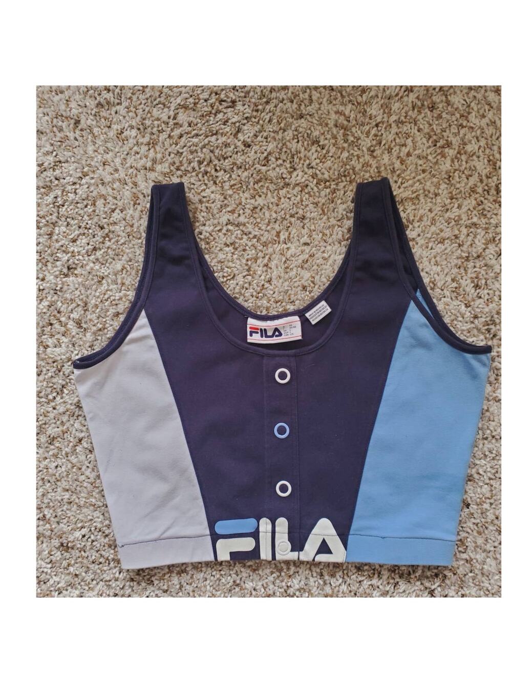 Fila Crop Top Sports Fitness Bra Sando Cotton Blend Navy White Tri Color Large